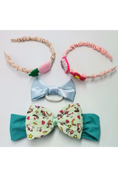 Renkli Desenli Taç Toka Bandana Set