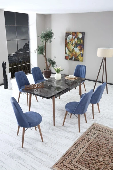 Morkese 80X130(Kapalı) 80X170(Açık) Yemek Odası Takımı Mutfak Masası Takımı Yemek Masası 6 Kişilik