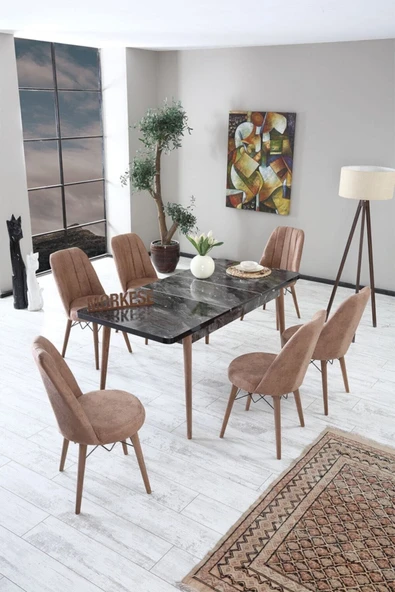Morkese 80X130(Kapalı) 80X170(Açık) Yemek Odası Takımı Mutfak Masası Takımı Yemek Masası 6 Kişilik