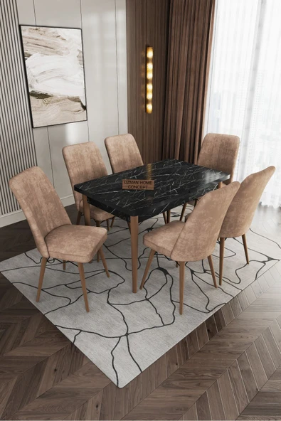 UZMHOME Nergis Serisi 80X130 Açılır Masa Sandalye Takımı , Mutfak Masa Takımı 6 Gri Sandalye - 1