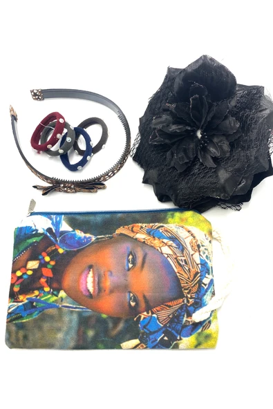 Renkli Desenli Taç Toka Bandana Set