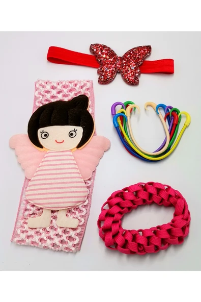 Renkli Desenli Taç Toka Bandana Set