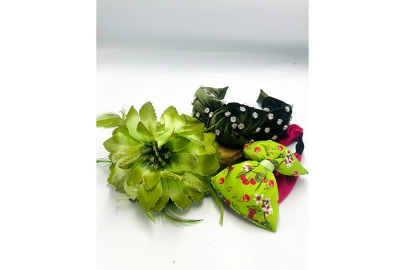 Renkli Desenli Taç Toka Bandana Set