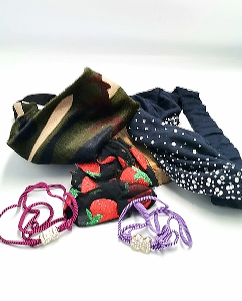 Renkli Desenli Taç Toka Bandana Set
