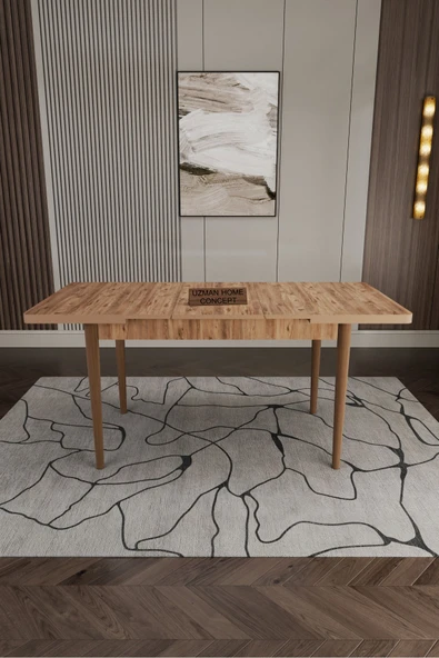 UZMHOME Retro Çam 80X130 Açılabilir Yemek Masası, Yemek Masa Takımı, 6 Kişilik Masa Sandalye - 2