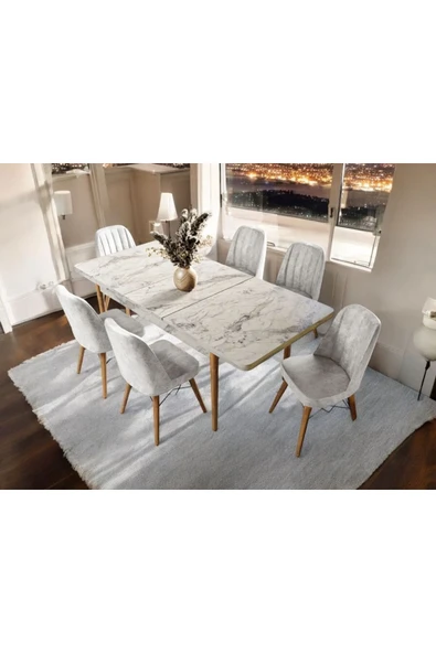 UZMHOME Ezgi 6 Kişilik Açılır Masa Sandalye Takımı Mutfak Masası Takımı Salon Masası Yemek Masası Takımı - 2