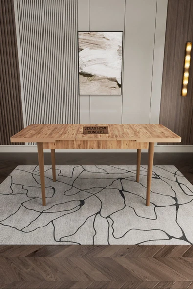 UZMHOME Retro Çam 80X130 Açılabilir Yemek Masası, Yemek Masa Takımı, 6 Kişilik Masa Sandalye - 2