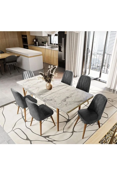 UZMHOME 80X130(Kapalı) 80X170(Açık) Yemek Odası Takımı Mutfak Masası Takımı Yemek Masası 6 Kişilik