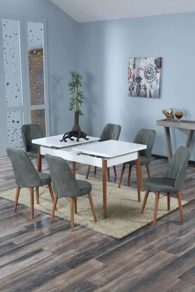 UZMHOME 80X130(Kapalı) 80X170(Açık) Yemek Odası Takımı Mutfak Masası Takımı Yemek Masası 6 Kişilik - 2