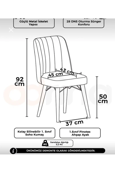 UZMHOME 80X130(Kapalı) 80X170(Açık) Yemek Odası Takımı Mutfak Masası Takımı Yemek Masası 6 Kişilik - 4