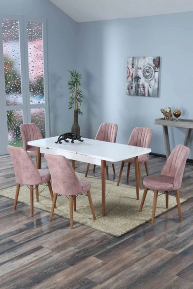 UZMHOME 80X130(Kapalı) 80X170(Açık) Yemek Odası Takımı Mutfak Masası Takımı Yemek Masası 6 Kişilik - 2