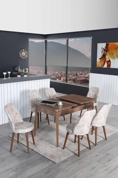 Morkese 6 Kişilik Açılır Masa Sandalye Takımı Mutfak Masası Takımı Salon Masası Yemek Masası Masa Takımı - 2