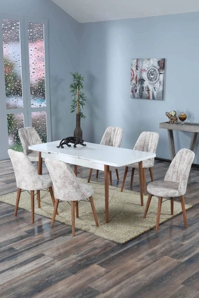 UZMHOME 80X130(Kapalı) 80X170(Açık) Yemek Odası Takımı Mutfak Masası Takımı Yemek Masası 6 Kişilik - 2