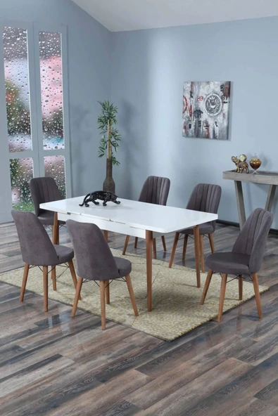 UZMHOME 80X130(Kapalı) 80X170(Açık) Yemek Odası Takımı Mutfak Masası Takımı Yemek Masası 6 Kişilik