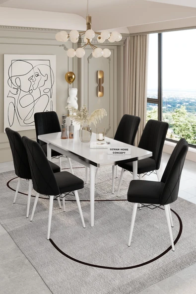 UZMHOME İnci Yemek Odası Takımı 6 Kişilik 6 Sandalyeli