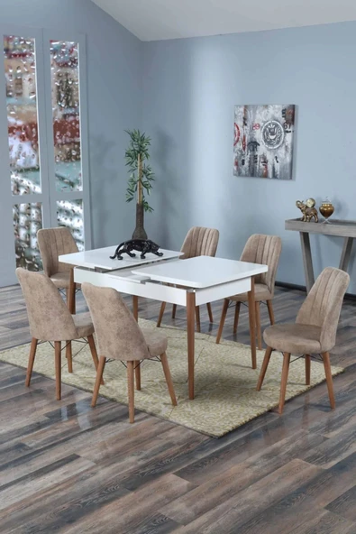 UZMHOME 80X130(Kapalı) 80X170(Açık) Yemek Odası Takımı Mutfak Masası Takımı Yemek Masası 6 Kişilik - 2