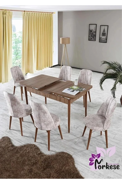 Morkese 80X130(Kapalı) 80X170(Açık) Yemek Odası Takımı Mutfak Masası Takımı Yemek Masası 6 Kişilik