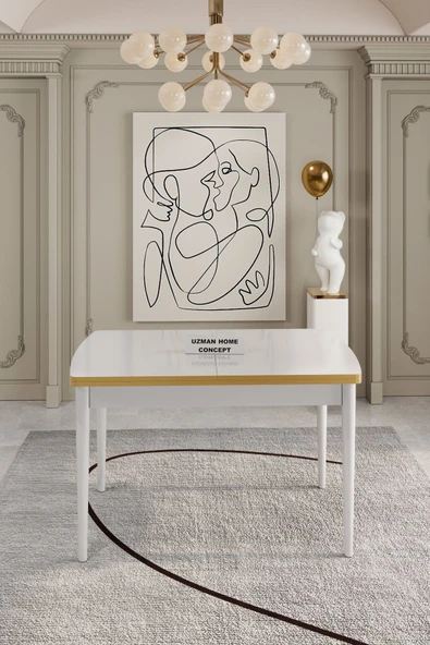 UZMHOME Açılabilir Mdf Masa Takımı 6 Kişilik Baby Face Kumaşlı Sandalyeli - 5