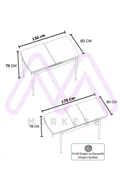 Morkese Averro 80X130(Kapalı) 80X170(Açık) Yemek Odası Takımı Mutfak Masası Takımı Yemek Masası 6 Kişilik - 8