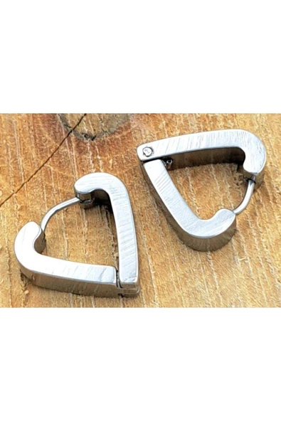 Çelik Gümüş Renk Düz Üçgen Çift Unisex Küpe