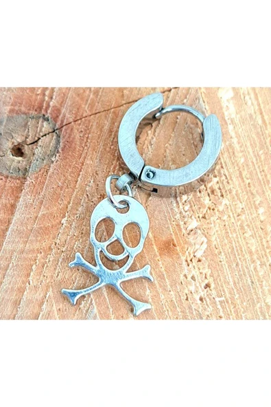 Çelik Gümüş Renk Kuru Kafalı  Unisex Küpe ürün görseli 1