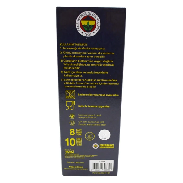 Fenerbahçe Lisanslı Logo Baskılı Kilitli Çelik Termos Matara 400 Ml (555273) - 6