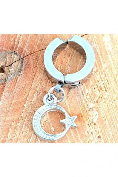 Çelik Ayyıldız Gümüş Renk Kıstırmalı Unisex Küpe