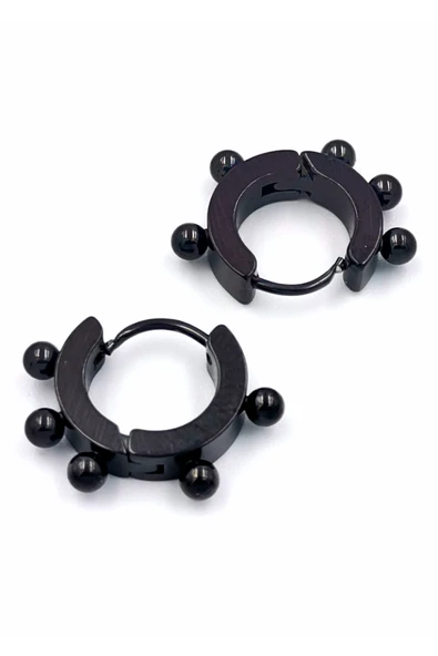 316 L Çelik Siyah Renk Halka Figürlü  Küpe Çap 1 cm