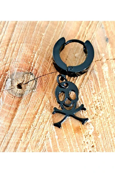 Çelik Kuru Kafa Unisex Siyah Küpe