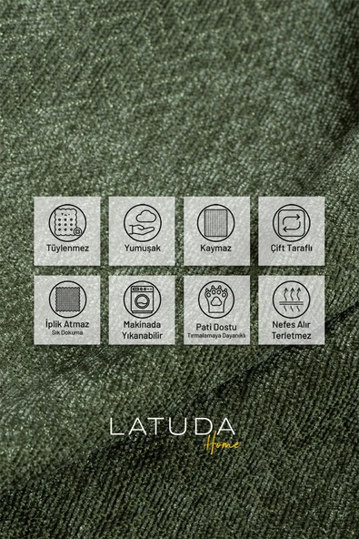 Jakarlı Şönil Koltuk Örtüsü | Çekyat Örtüsü | Koltuk Şalı 175x350 Kaymaz Sage Yeşil - 3