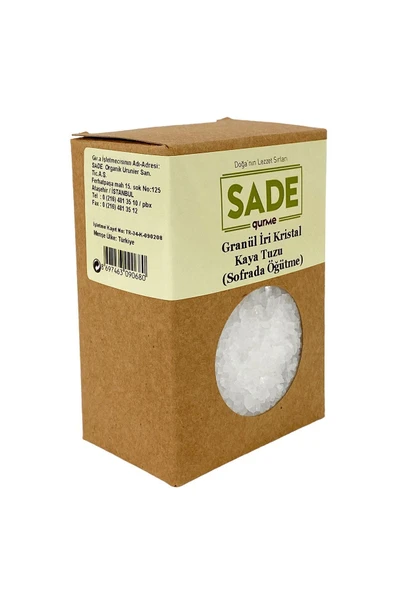 Sade Gurme Gurme Granül Iri Kristal Kaya Tuzu 500gr ( Sofrada Öğütme )