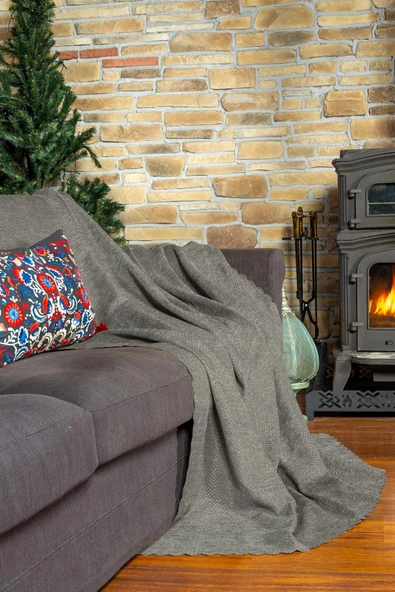 Jakarlı Şönil Koltuk Örtüsü | Çekyat Örtüsü | Koltuk Şalı 175x350 Kaymaz Kil - 2