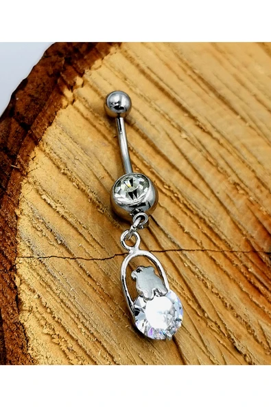 Çelik Zirkon Taşlı Göbek Piercing