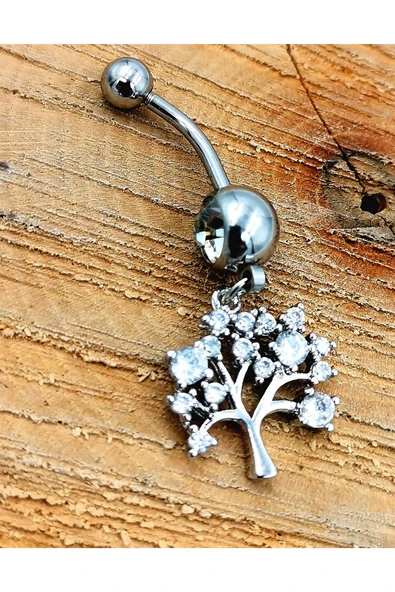 Çelik Zirkon Taşlı Göbek Piercing