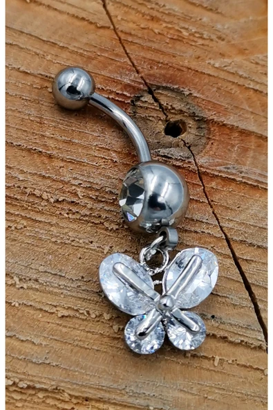 Çelik Zirkon Taşlı Göbek Piercing