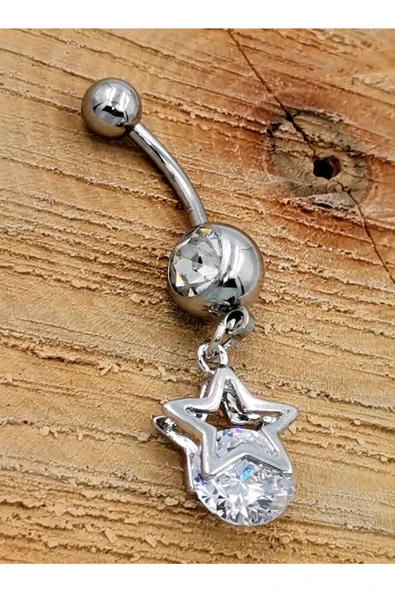 Çelik Zirkon Taşlı Göbek Piercing