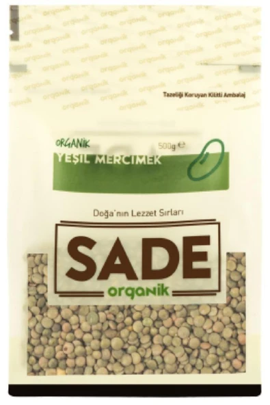 Sade Organik Yeşil Mercimek 500 Gr