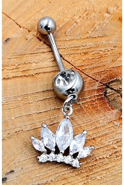 Çelik Zirkon Taşlı Göbek Piercing
