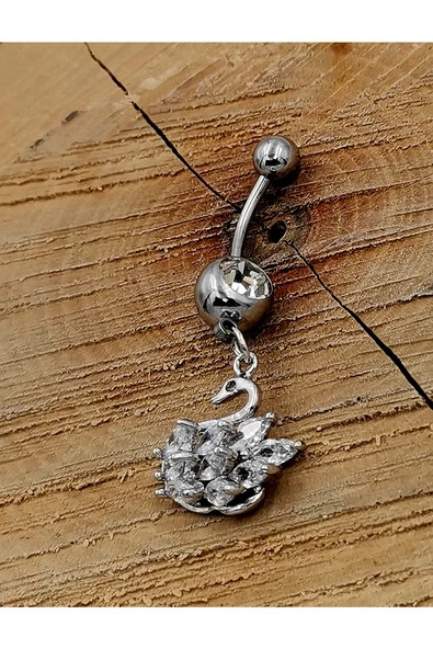 Çelik Zirkon Taşlı Göbek Piercing