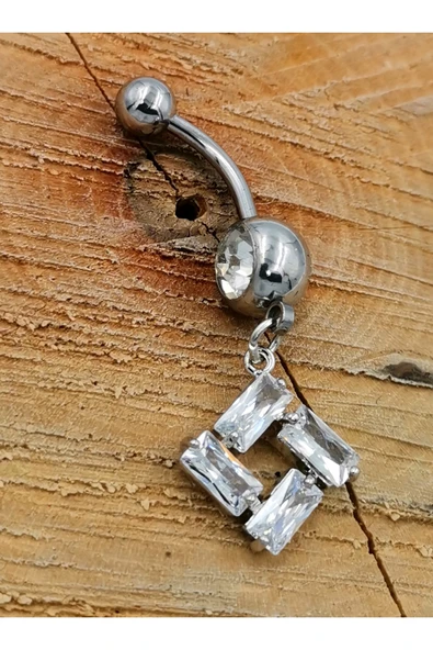 Çelik Zirkon Taşlı Göbek Piercing