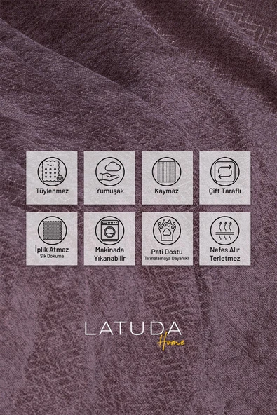 Jakarlı Şönil Koltuk Örtüsü  | Çekyat Örtüsü | Koltuk Şalı 175x350 Kaymaz Gül Kurusu - Resim 3