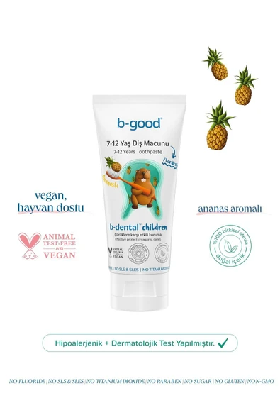 B-GOOD 7-12 Yaş Diş Macunu Florürsüz Ananas 50 Ml