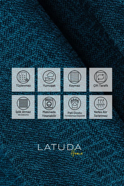 Jakarlı Şönil Koltuk Örtüsü  | Çekyat Örtüsü | Koltuk Şalı 110x175 2 Ad. Kaymaz Turkuaz - Resim 2