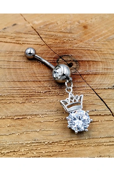 Çelik Zirkon Taşlı Göbek Piercing - 1