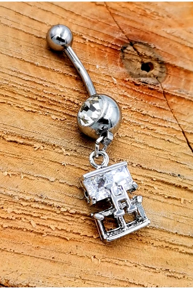 Çelik Zirkon Taşlı Göbek Piercing
