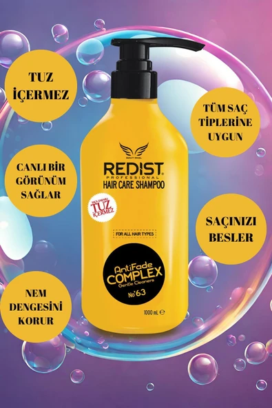 Redist Haircare Shampoo 1000 Ml Şampuan Tuz Içermez, Unisex, Tüm Saçlar Için Uygun