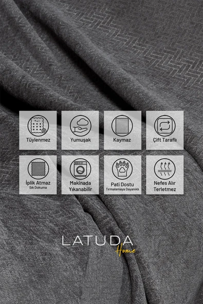 Jakarlı Şönil Koltuk Örtüsü  | Çekyat Örtüsü | Koltuk Şalı 110x175 2 Ad. Kaymaz Gri - Resim 2