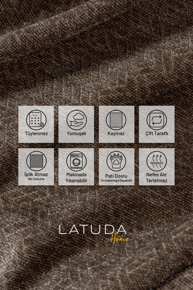 Jakarlı Şönil Koltuk Örtüsü  | Çekyat Örtüsü | Koltuk Şalı 110x175 2 Ad. Kaymaz Kahve - Resim 2