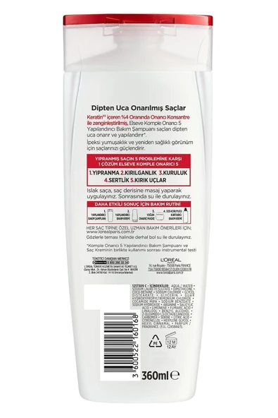 ELSEVE Komple Onarıcı 5 Yıpranmış Saçlar Için Keratinxs Içeren Yapılandırıcı Bakım Şampuanı 360 ml - Resim 3