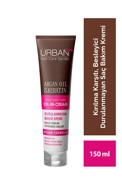 Urban Care Argan Oil & Keratin Kolay Kırılan Yıpranmış Saçlara Özel Durulanmayan Bakım Kremi -vegan-150ml